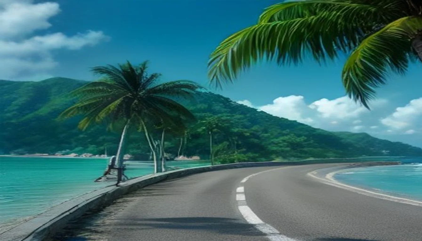 Route littorale du sud de la Basse-Terre entre végétation tropicale et mer des Caraïbes, en direction de Trois-Rivières